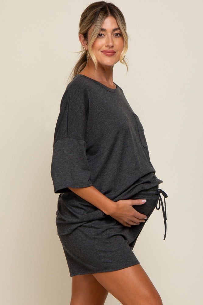 Charcoal Pocket Front Short Sleeve Maternity Pajama Short Set sold by Pinkblush product image thumbnail 3