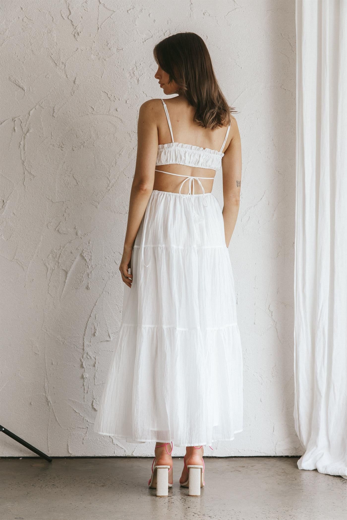 White Lined Dress With Adjustable Thin Straps sold by Pinkblush product image thumbnail 2