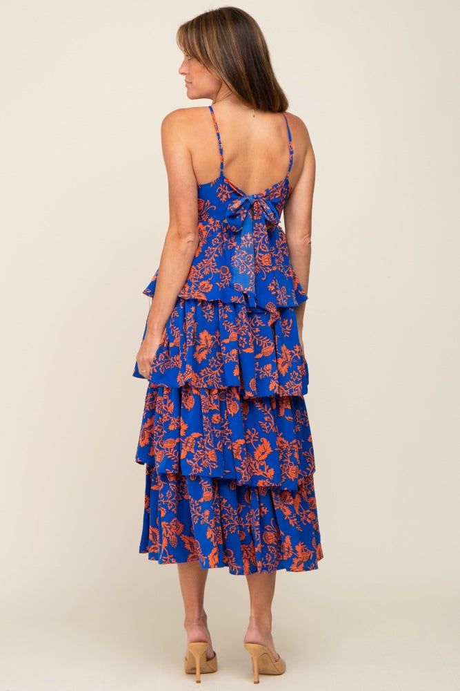 Royal Blue Floral Ruffle Tiered Maxi Dress sold by Pinkblush product image thumbnail 3