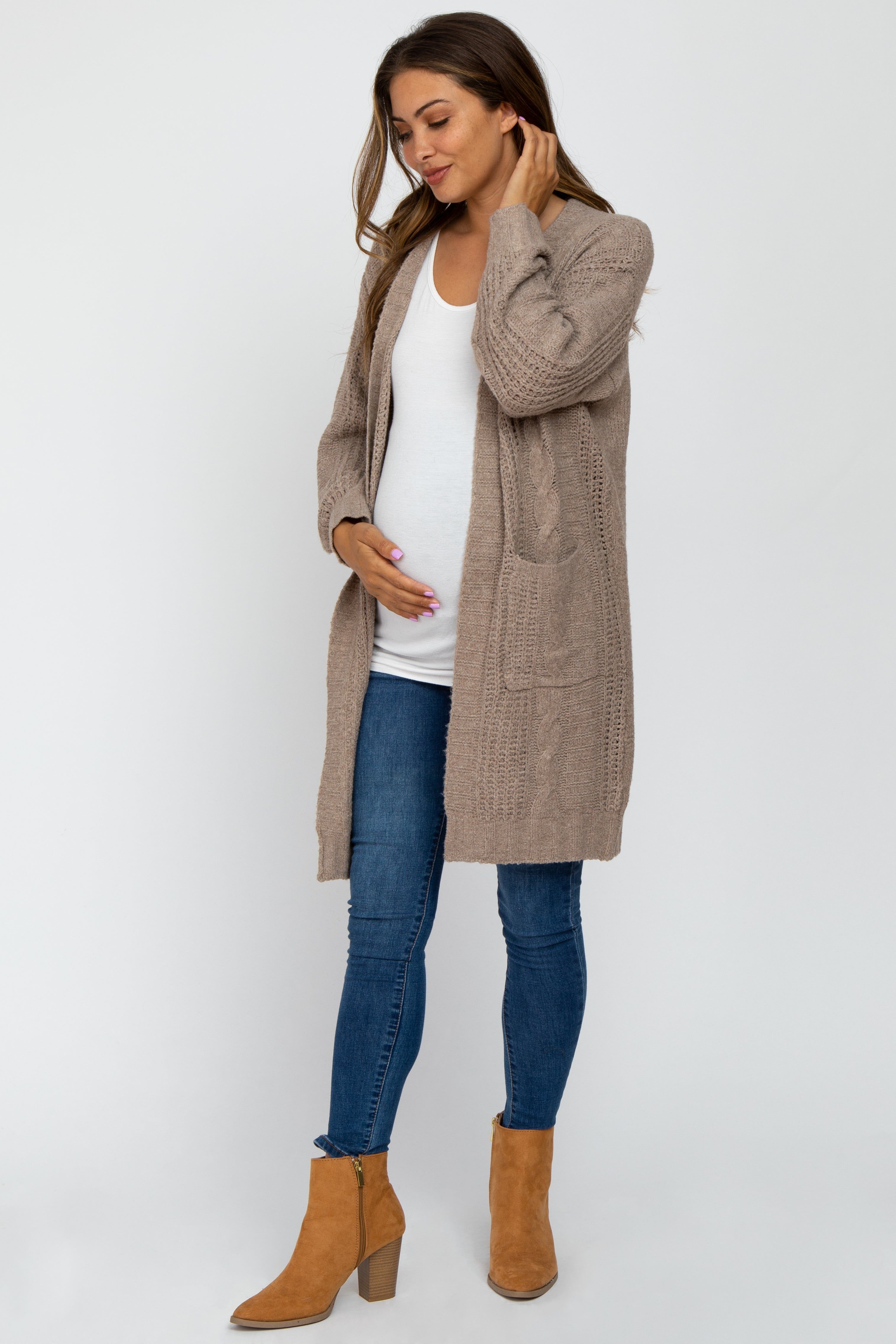 Taupe Mixed Knit Chunky Maternity Cardigan sold by Pinkblush product image thumbnail 4