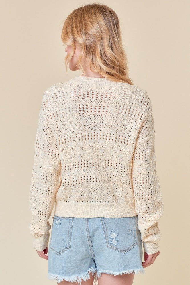 Vanilla Pointelle Knitted V-Neck Crop Cardigan sold by Pinkblush product image thumbnail 3