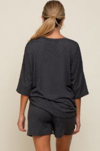 Charcoal Pocket Front Short Sleeve Maternity Pajama Short Set sold by Pinkblush