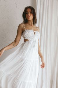 White Lined Dress With Adjustable Thin Straps sold by Pinkblush
