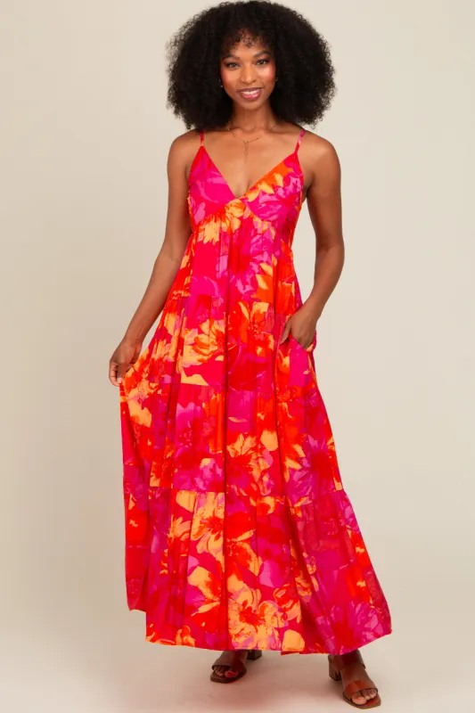 Orange Floral Print Tiered Dress sold by Pinkblush