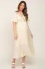 Cream Front Tie Ruffle Sleeve Maternity Midi Dress sold by Pinkblush