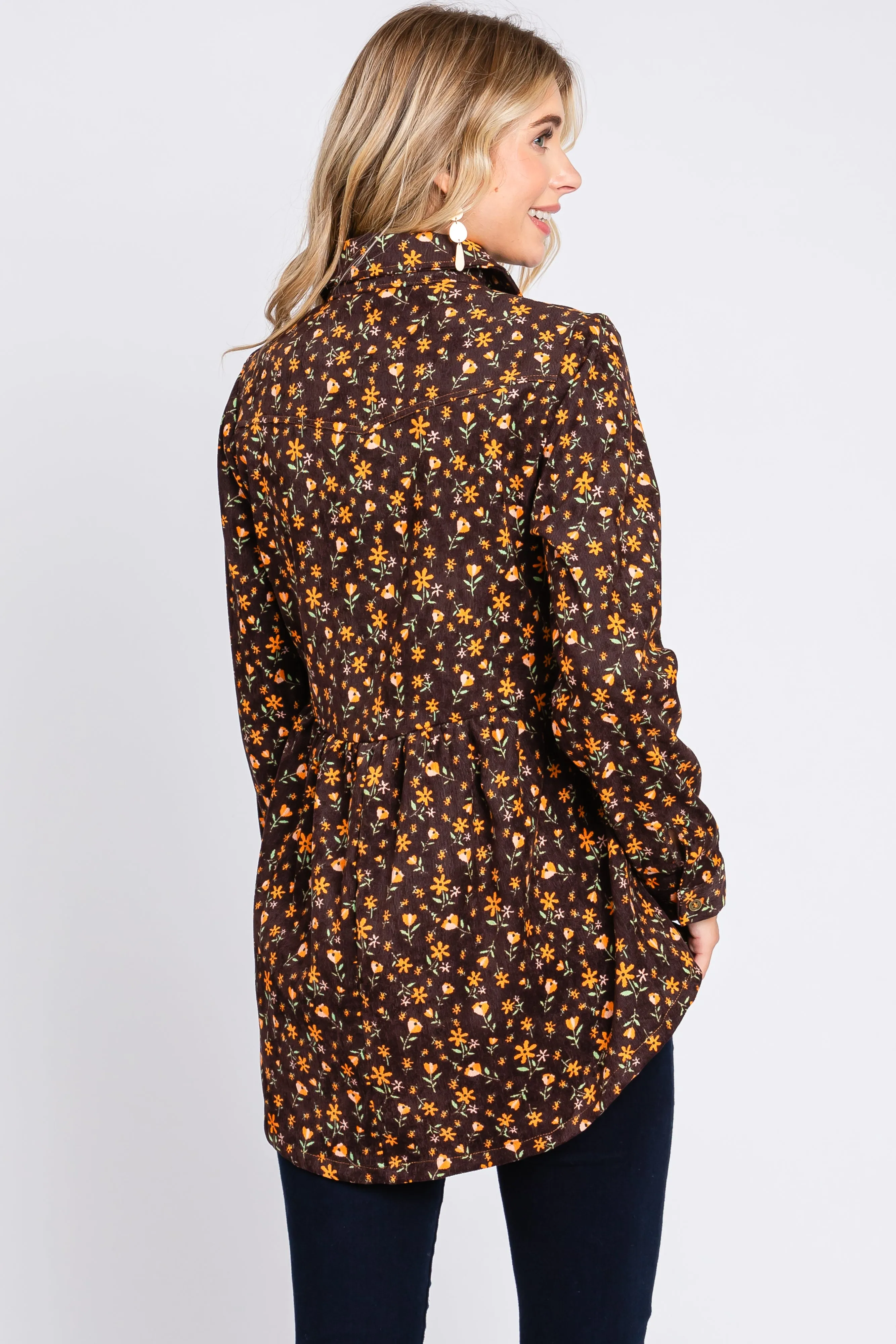 Brown Floral Corduroy Button Up Top sold by Pinkblush product image thumbnail 3