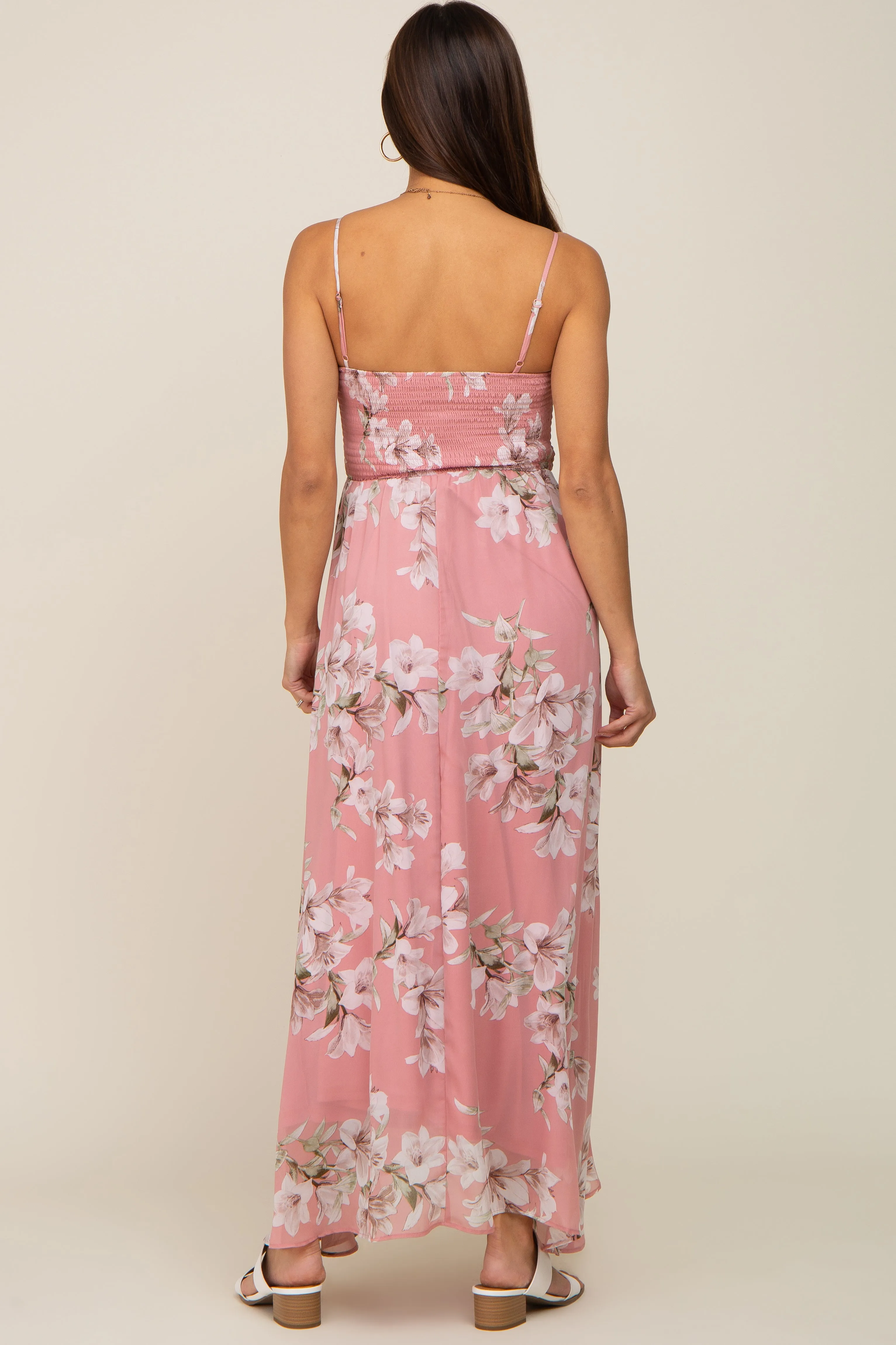 Mauve Floral Sleeveless Smocked Maternity Maxi Dress sold by Pinkblush product image thumbnail 3