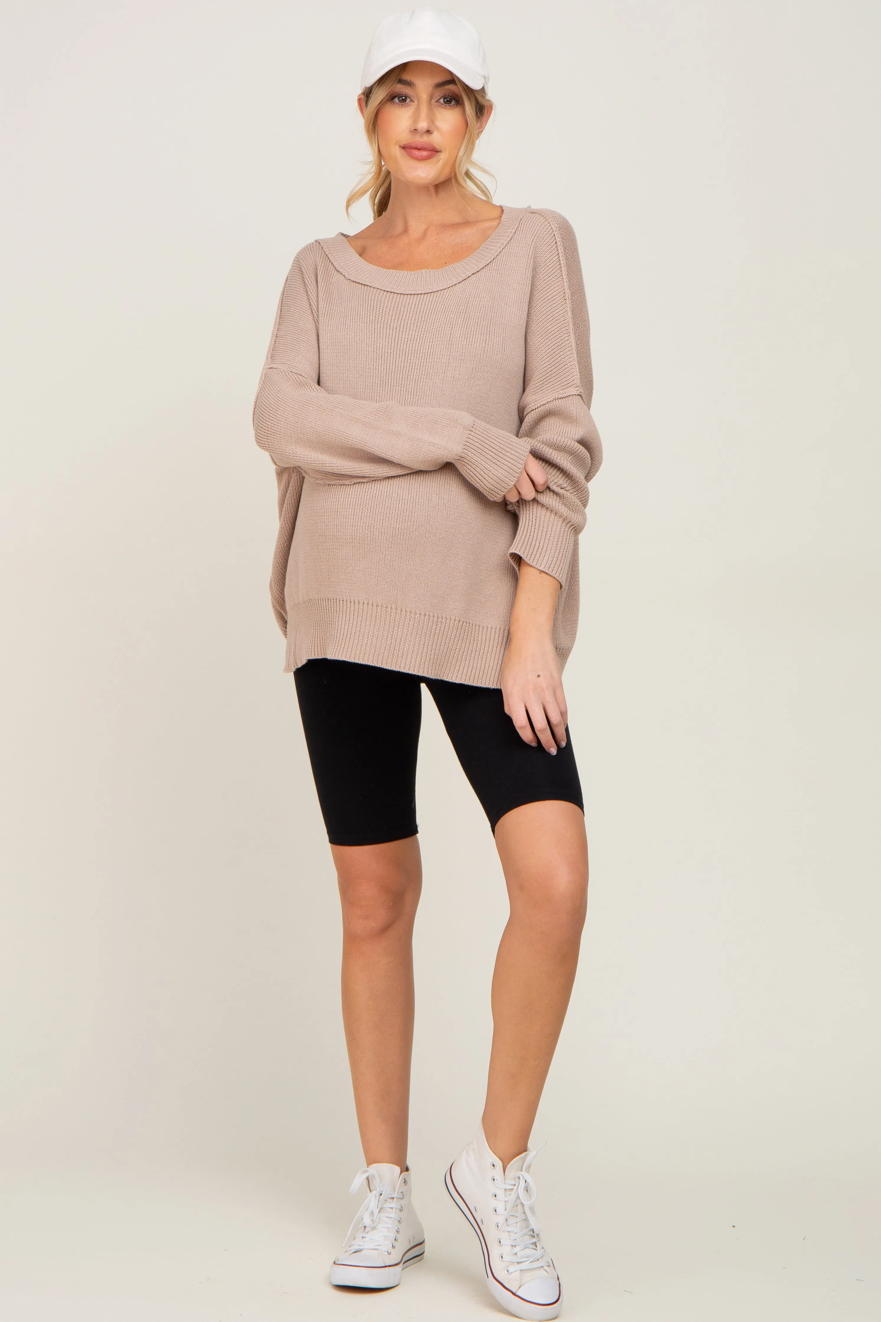 Taupe Exposed Seam Side Slit Maternity Sweater sold by Pinkblush product image thumbnail 5
