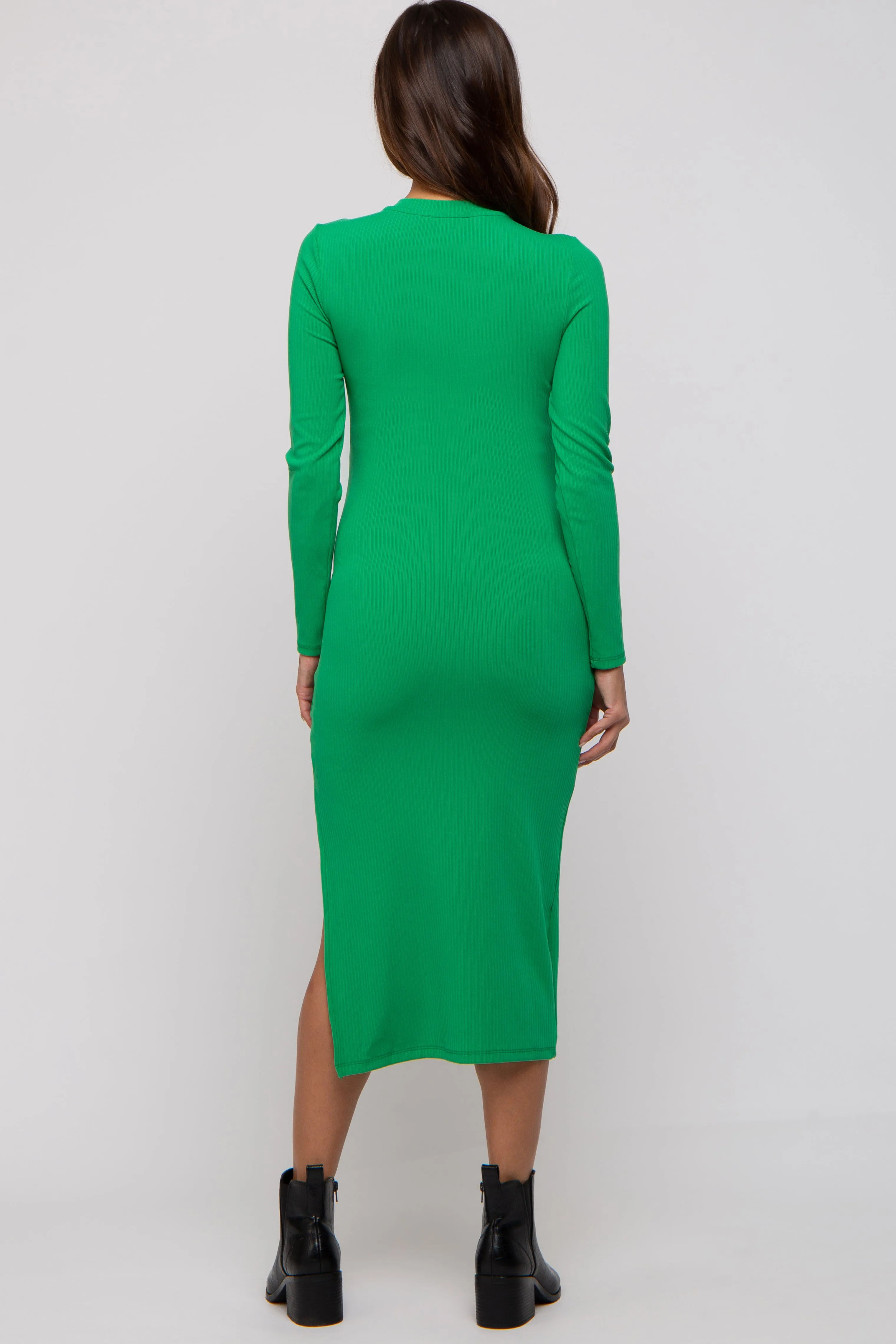 Green Ribbed Mock Neck Long Sleeve Maternity Midi Dress sold by Pinkblush product image thumbnail 3
