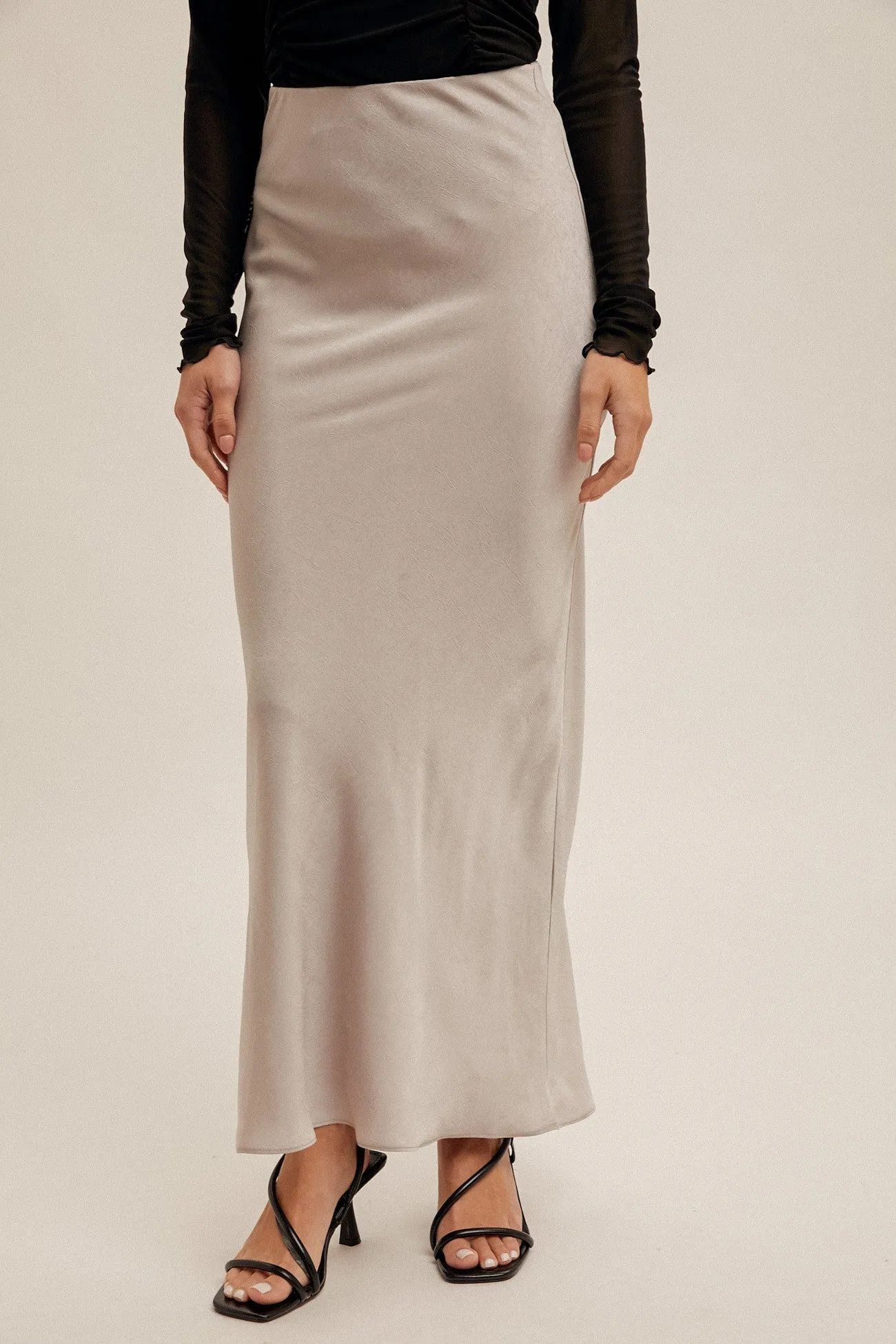 Dove Grey Crinkle Textured Maxi Skirt sold by Pinkblush product image thumbnail 2