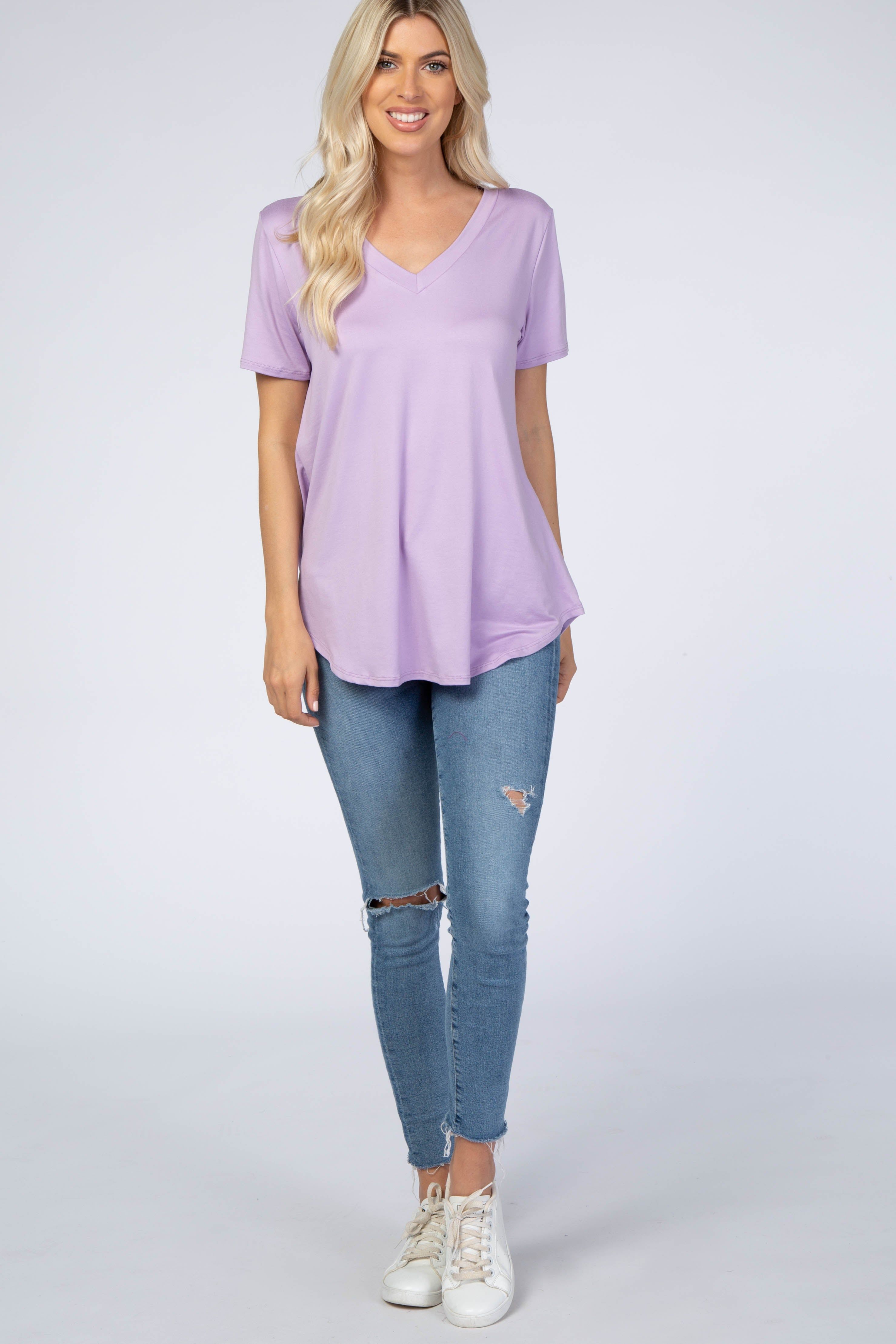 Lavender V-Neck Short Sleeve Top sold by Pinkblush product image thumbnail 4