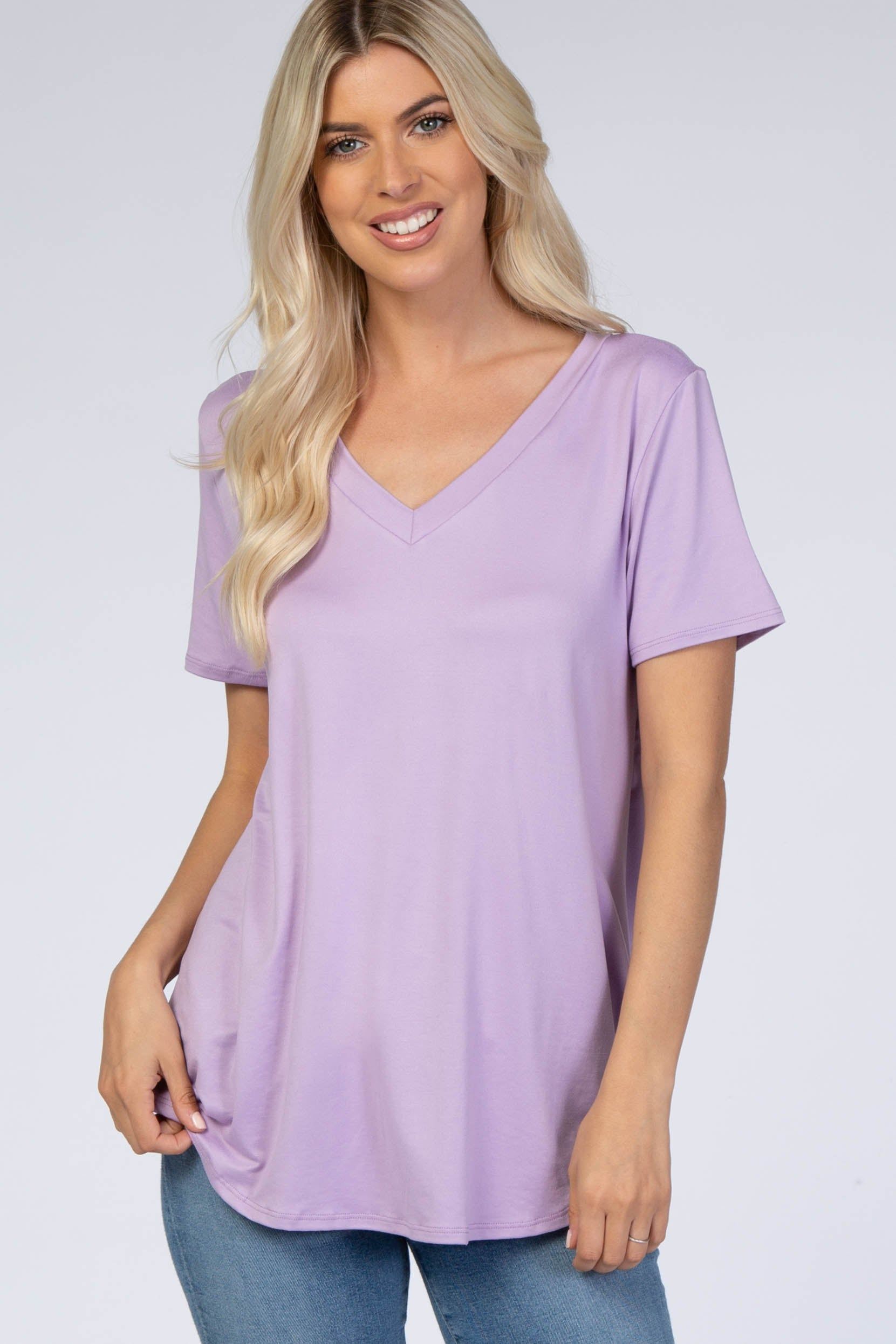 Lavender V-Neck Short Sleeve Top sold by Pinkblush