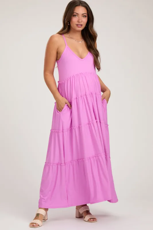 Pink Tiered Sleeveless Maternity Maxi Dress sold by Pinkblush