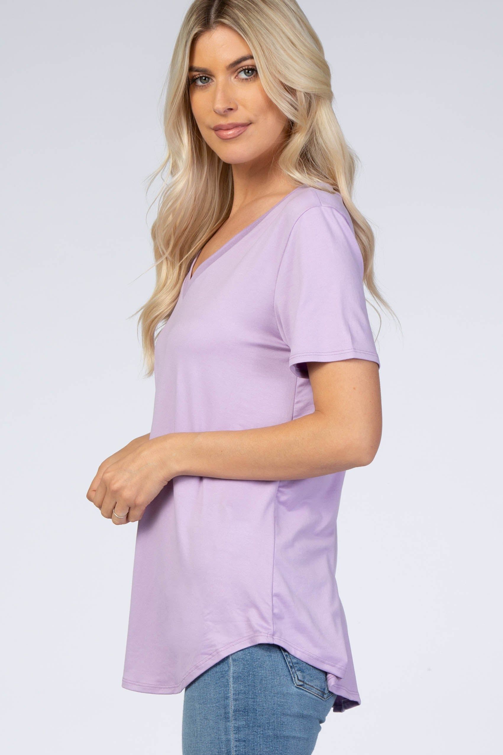 Lavender V-Neck Short Sleeve Top sold by Pinkblush product image thumbnail 2