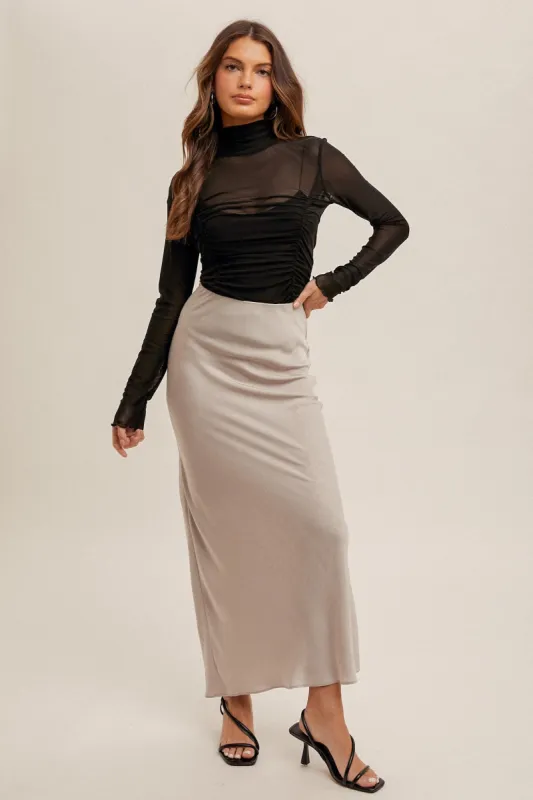 Dove Grey Crinkle Textured Maxi Skirt sold by Pinkblush