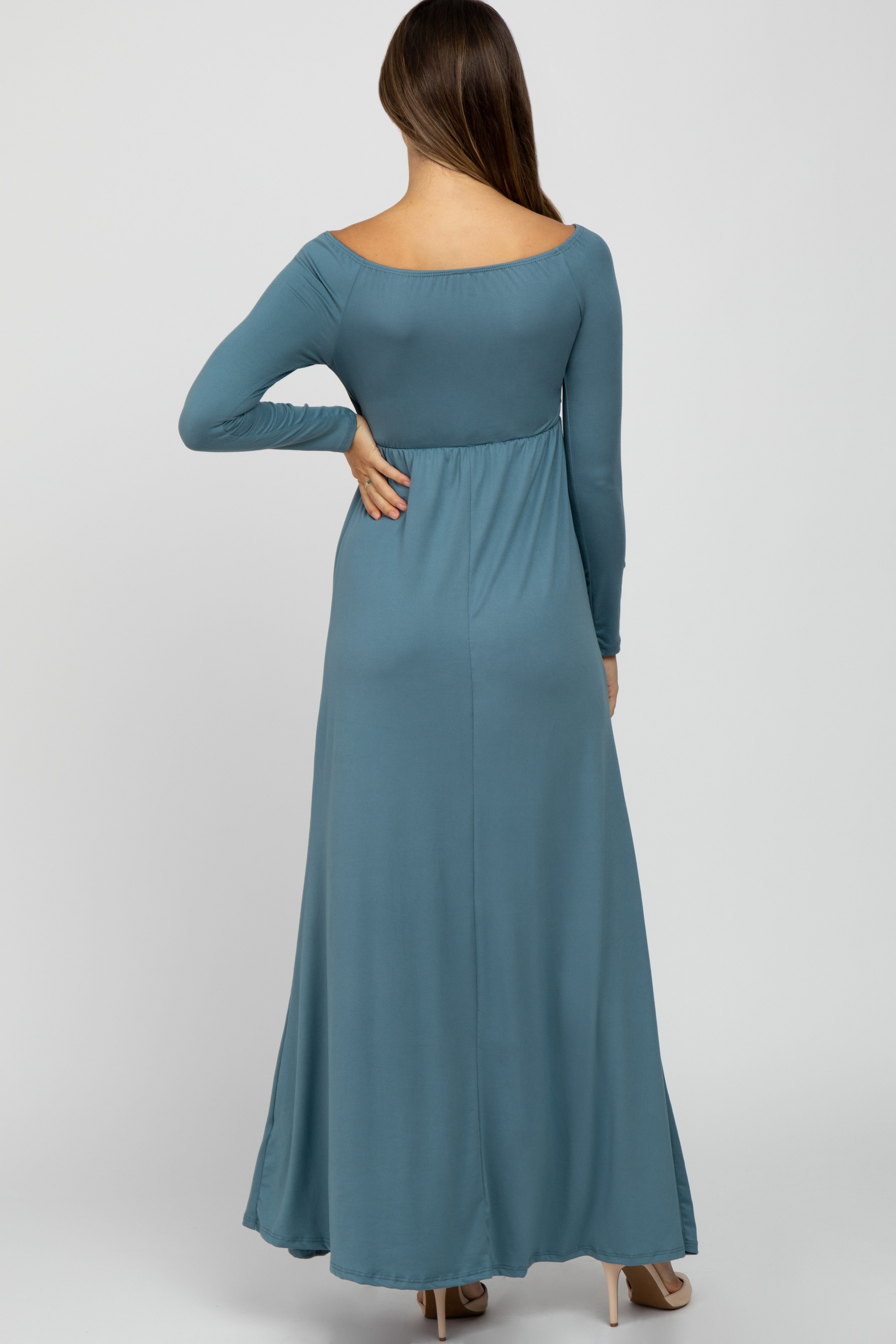Turquoise Wrap Front Empire Waist Maternity Maxi Dress sold by Pinkblush product image thumbnail 4