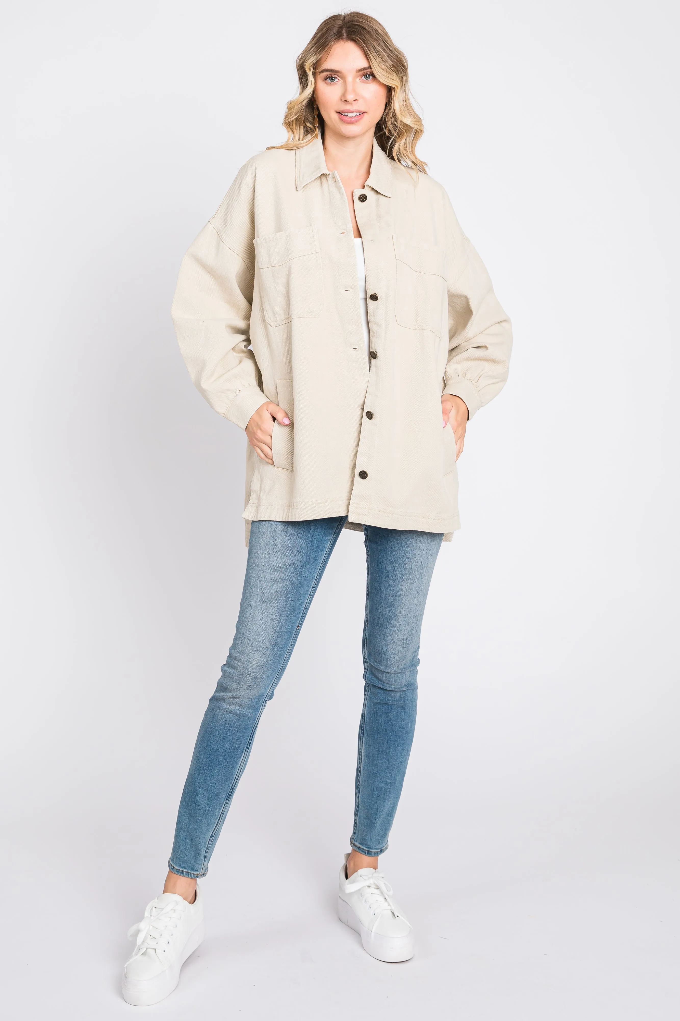 Beige Denim Button Down Button Down Jacket sold by Pinkblush product image thumbnail 5