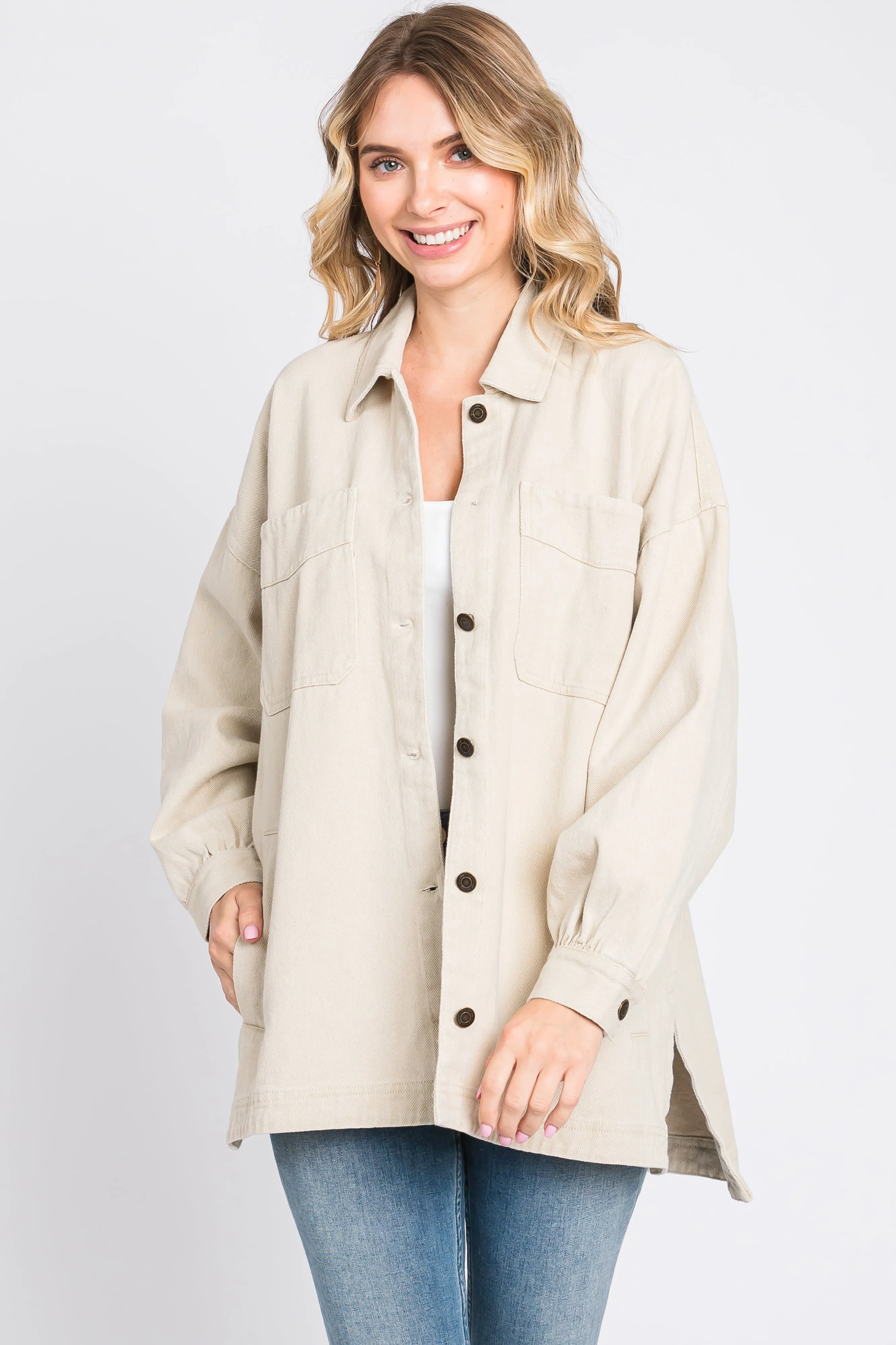 Beige Denim Button Down Button Down Jacket sold by Pinkblush product image thumbnail 2