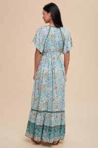 Light Blue Floral Flounce Sleeve Maxi Dress sold by Pinkblush