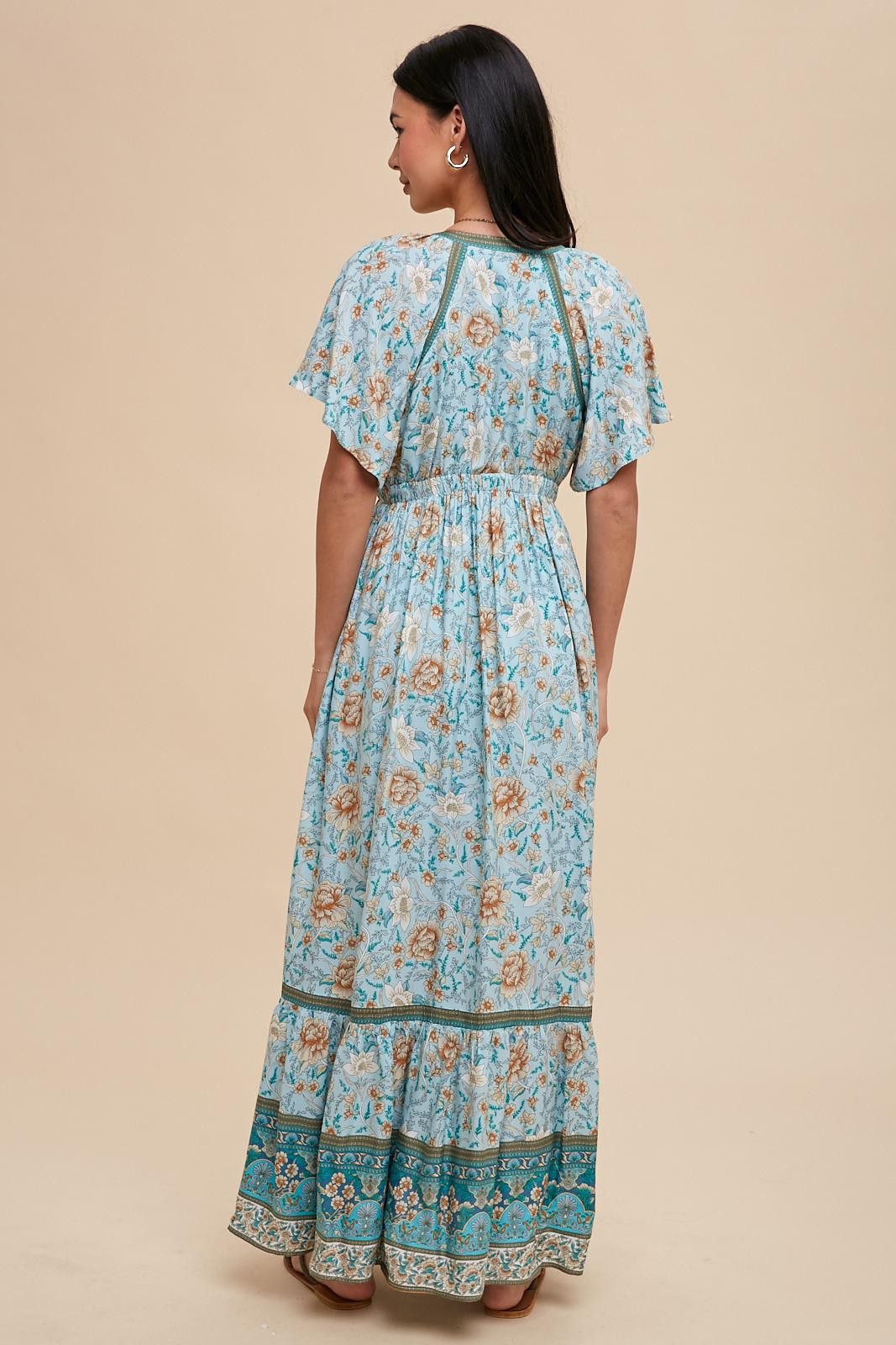 Light Blue Floral Flounce Sleeve Maxi Dress sold by Pinkblush product image thumbnail 3