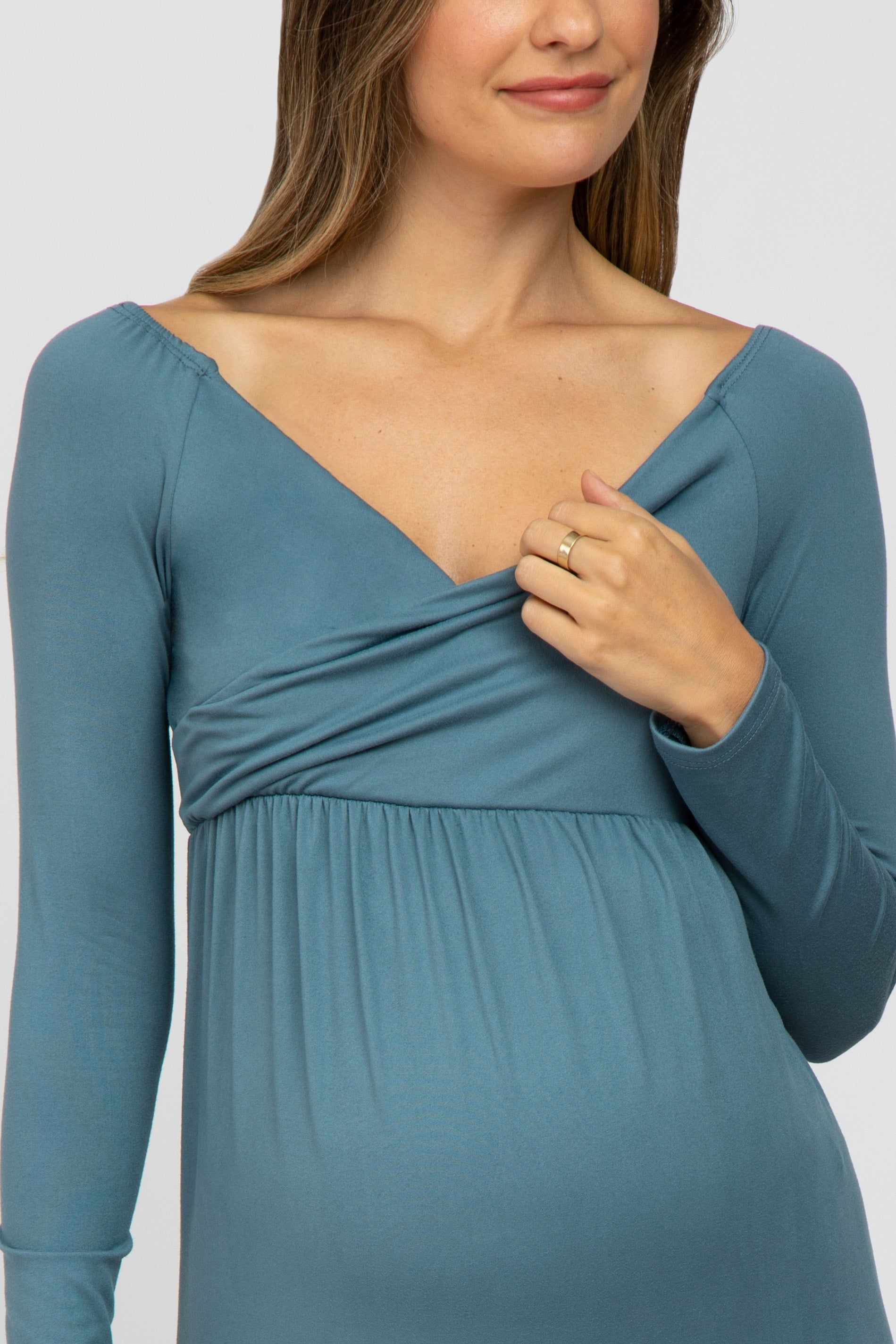 Turquoise Wrap Front Empire Waist Maternity Maxi Dress sold by Pinkblush product image thumbnail 5