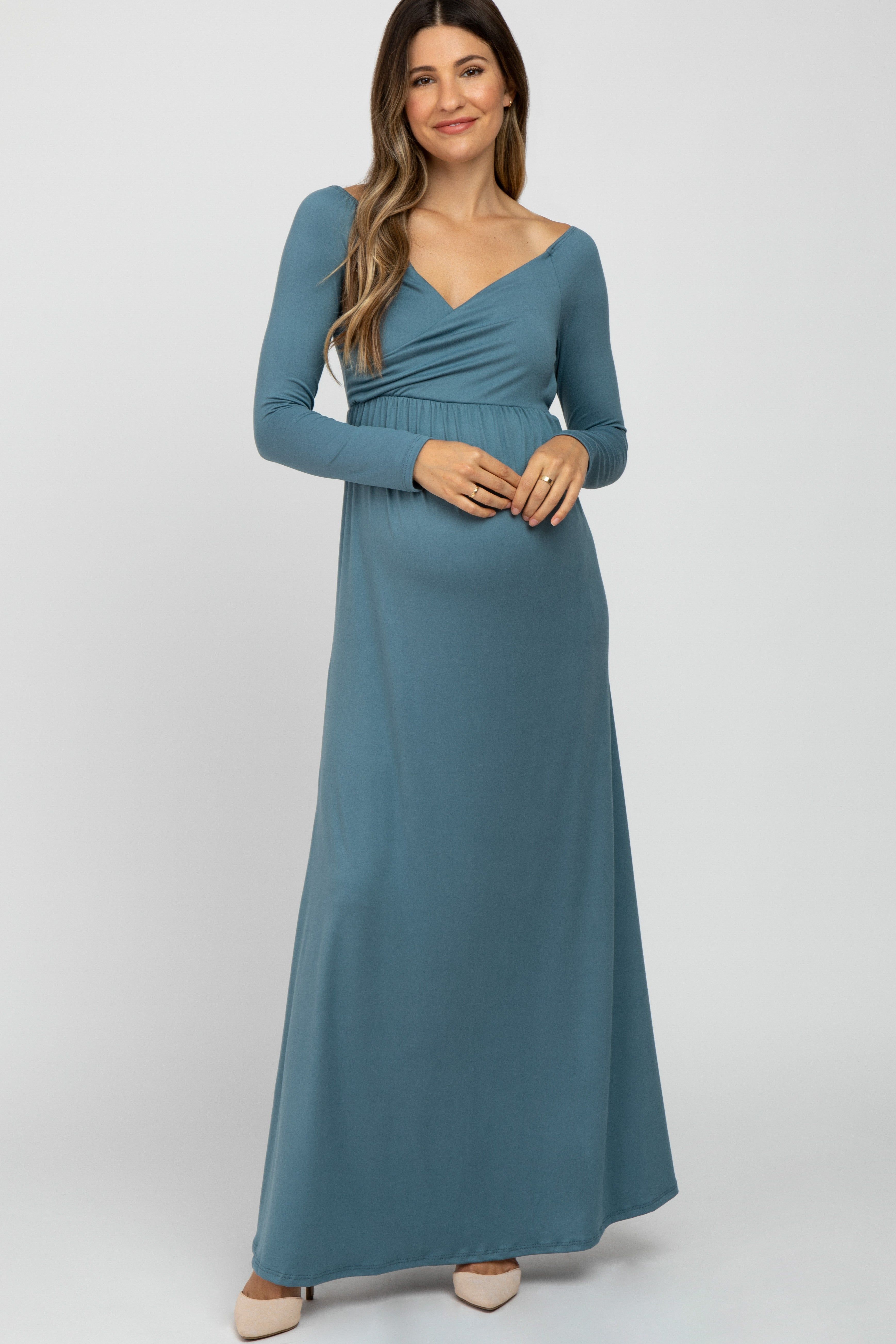 Turquoise Wrap Front Empire Waist Maternity Maxi Dress sold by Pinkblush product image thumbnail 2
