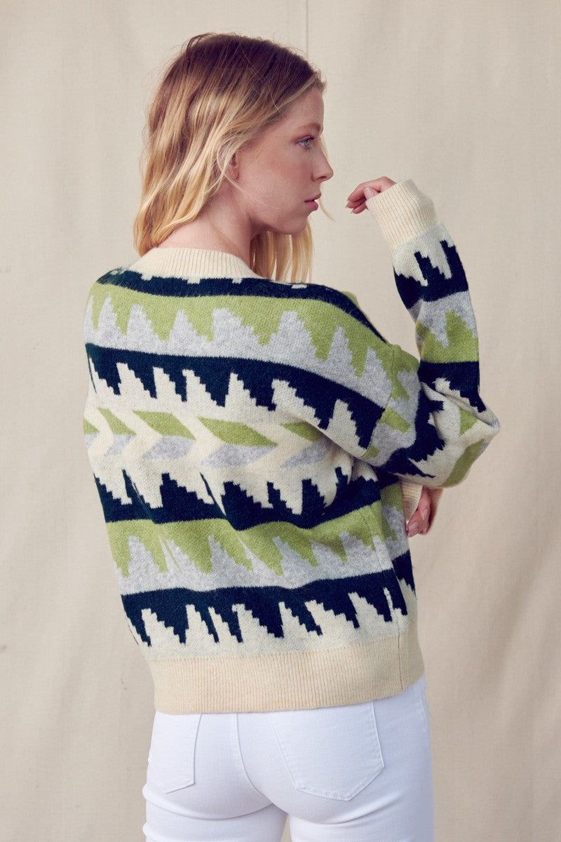 Hunter Green Multi Geometric Fair Isle Pullover Sweater sold by Pinkblush product image thumbnail 3