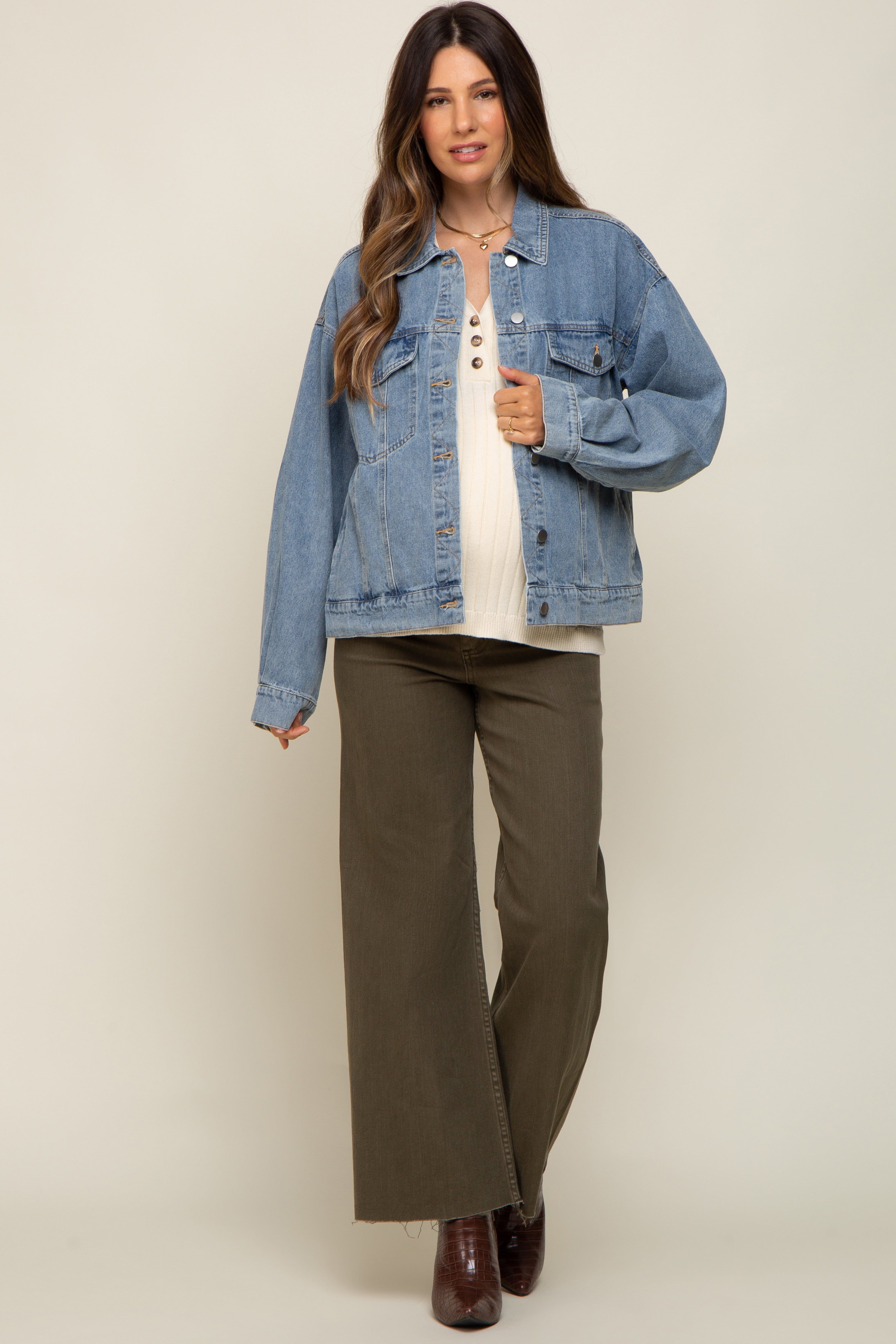 Light Blue Oversized Maternity Denim Jacket sold by Pinkblush product image thumbnail 5