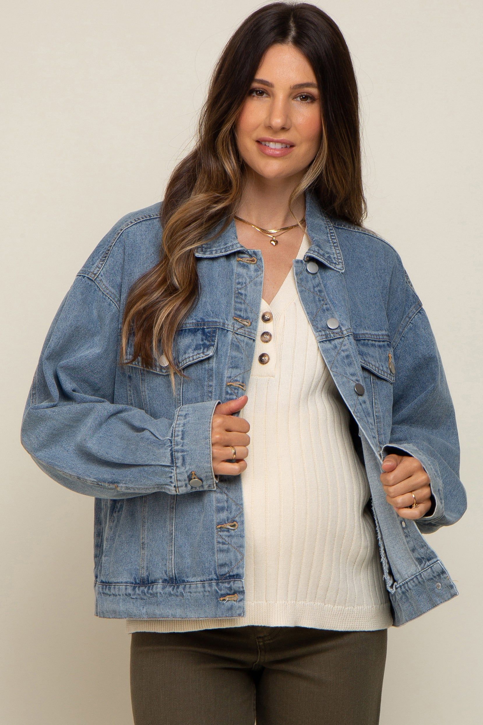 Light Blue Oversized Maternity Denim Jacket sold by Pinkblush product image thumbnail 2