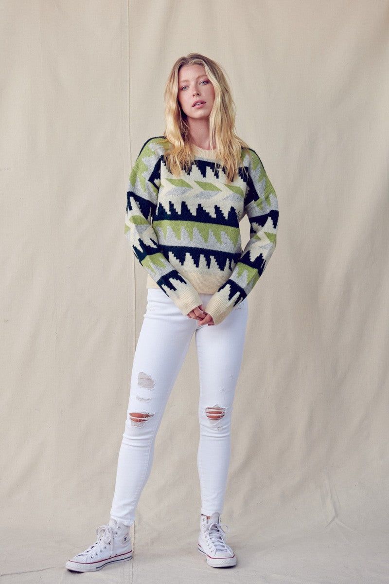 Hunter Green Multi Geometric Fair Isle Pullover Sweater sold by Pinkblush product image thumbnail 4
