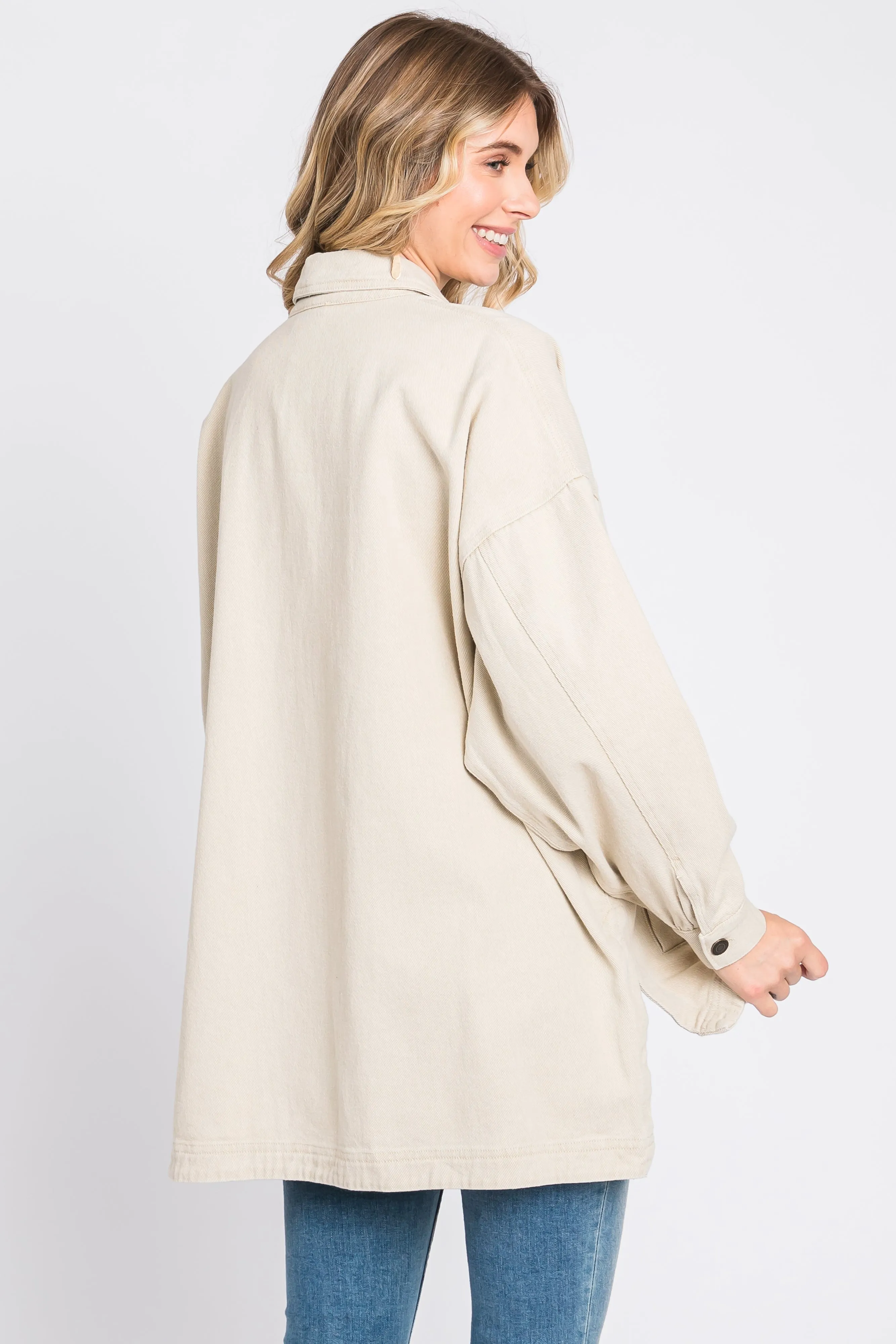 Beige Denim Button Down Button Down Jacket sold by Pinkblush product image thumbnail 4