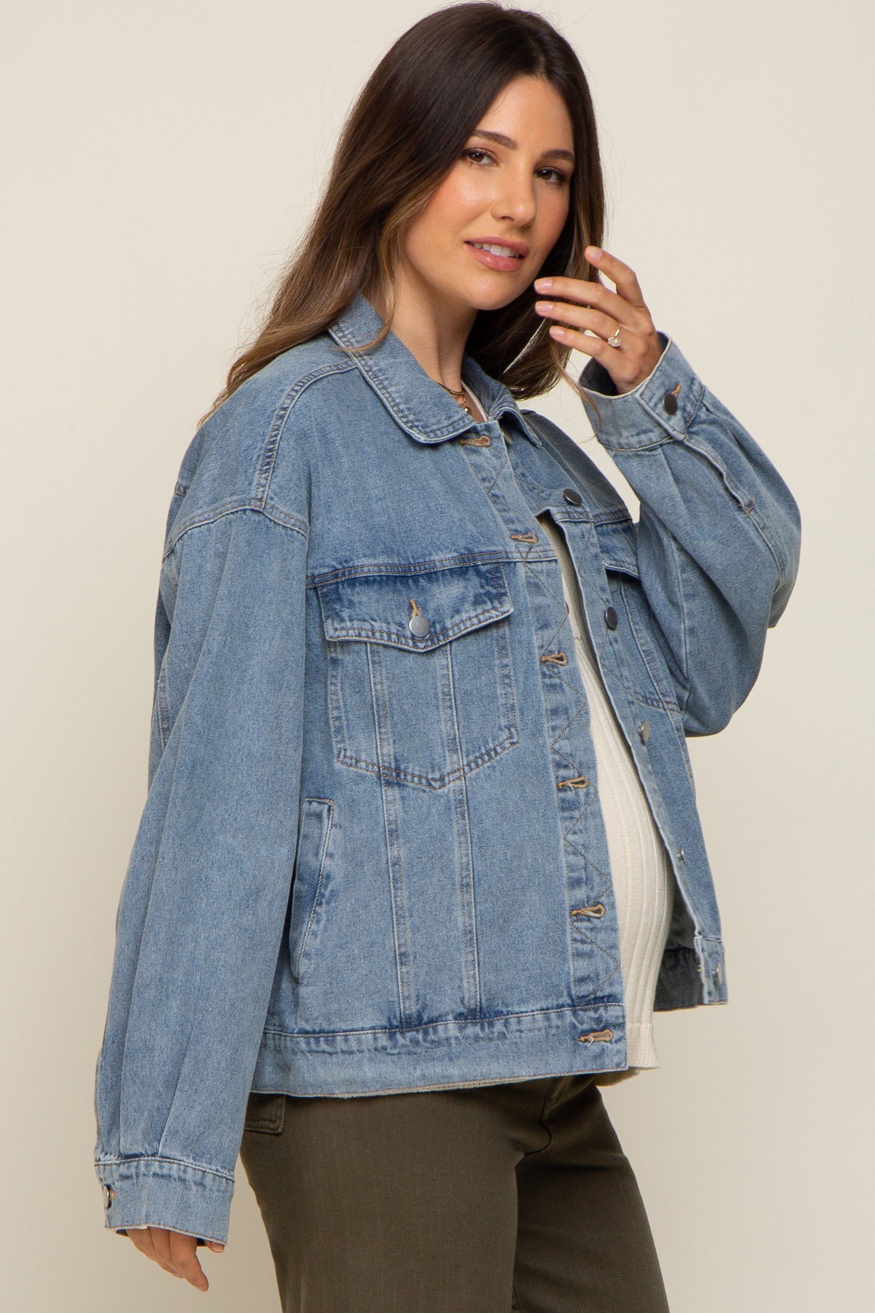 Light Blue Oversized Maternity Denim Jacket sold by Pinkblush product image thumbnail 3