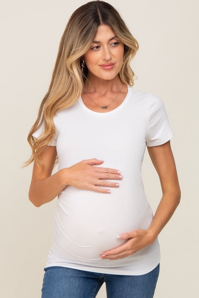 Ivory Side Ruched Short Sleeve Maternity Top sold by Pinkblush