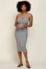 Heather Grey Ribbed Knit Fitted V-Neck Midi Dress sold by Pinkblush