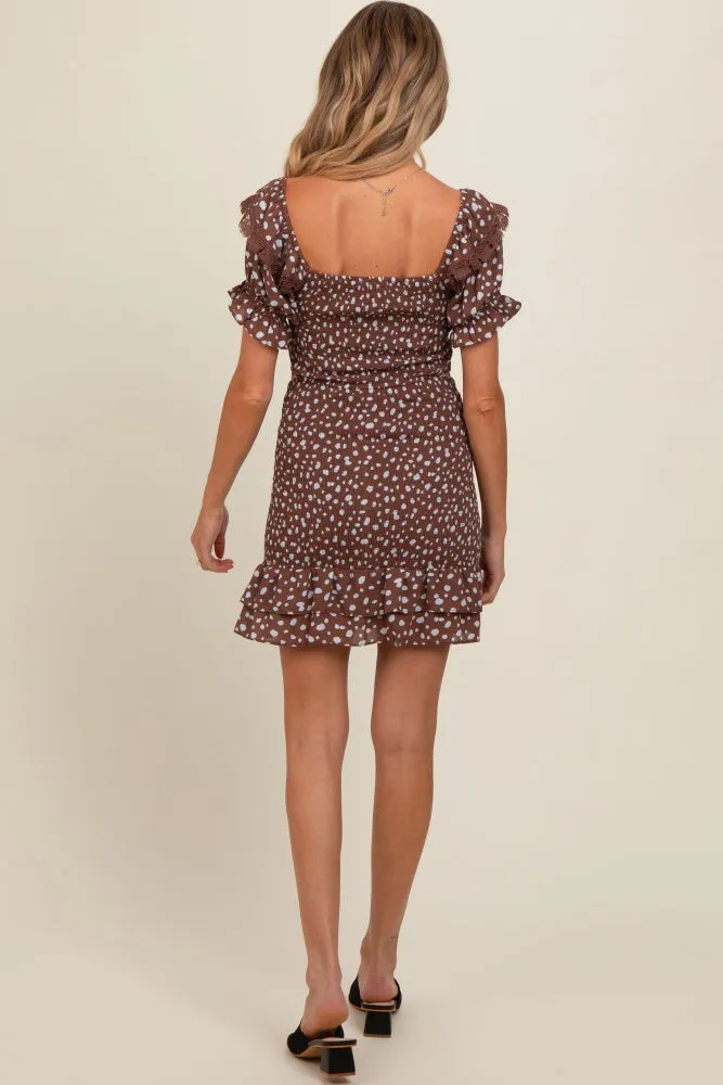 Brown Smocked Ruffled Detail Crop Top Skirt Maternity Set sold by Pinkblush product image thumbnail 3