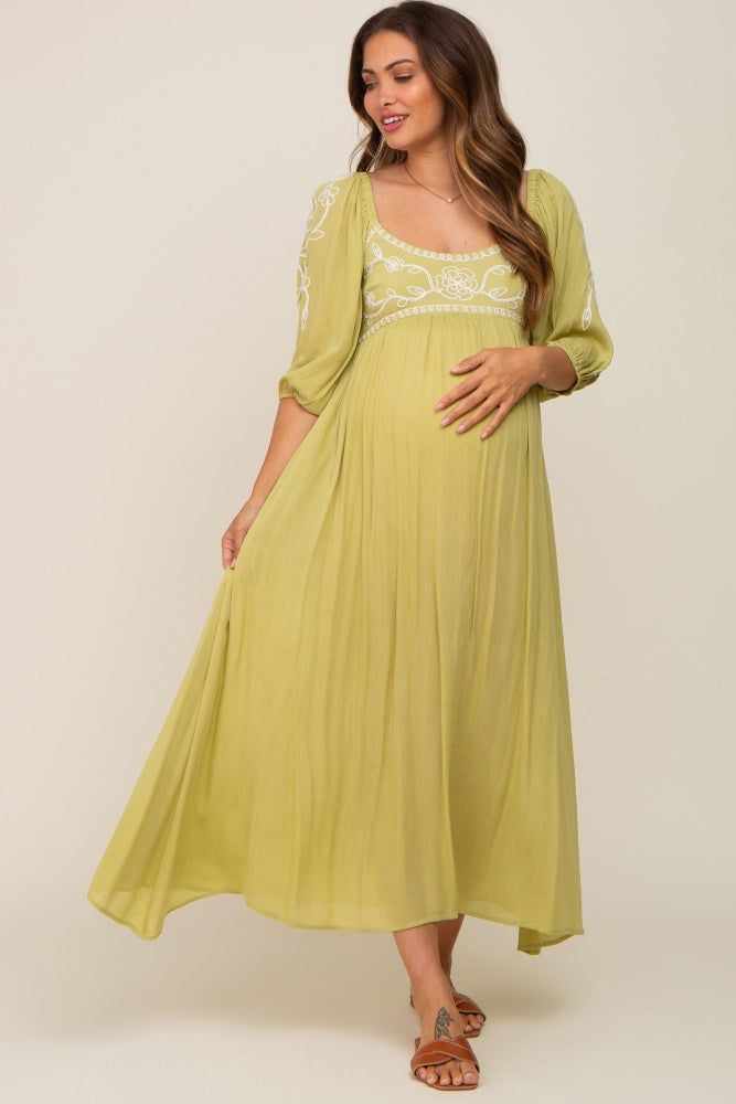 Green 3/4 Sleeve Embroidered Maternity Maxi Dress sold by Pinkblush product image thumbnail 4
