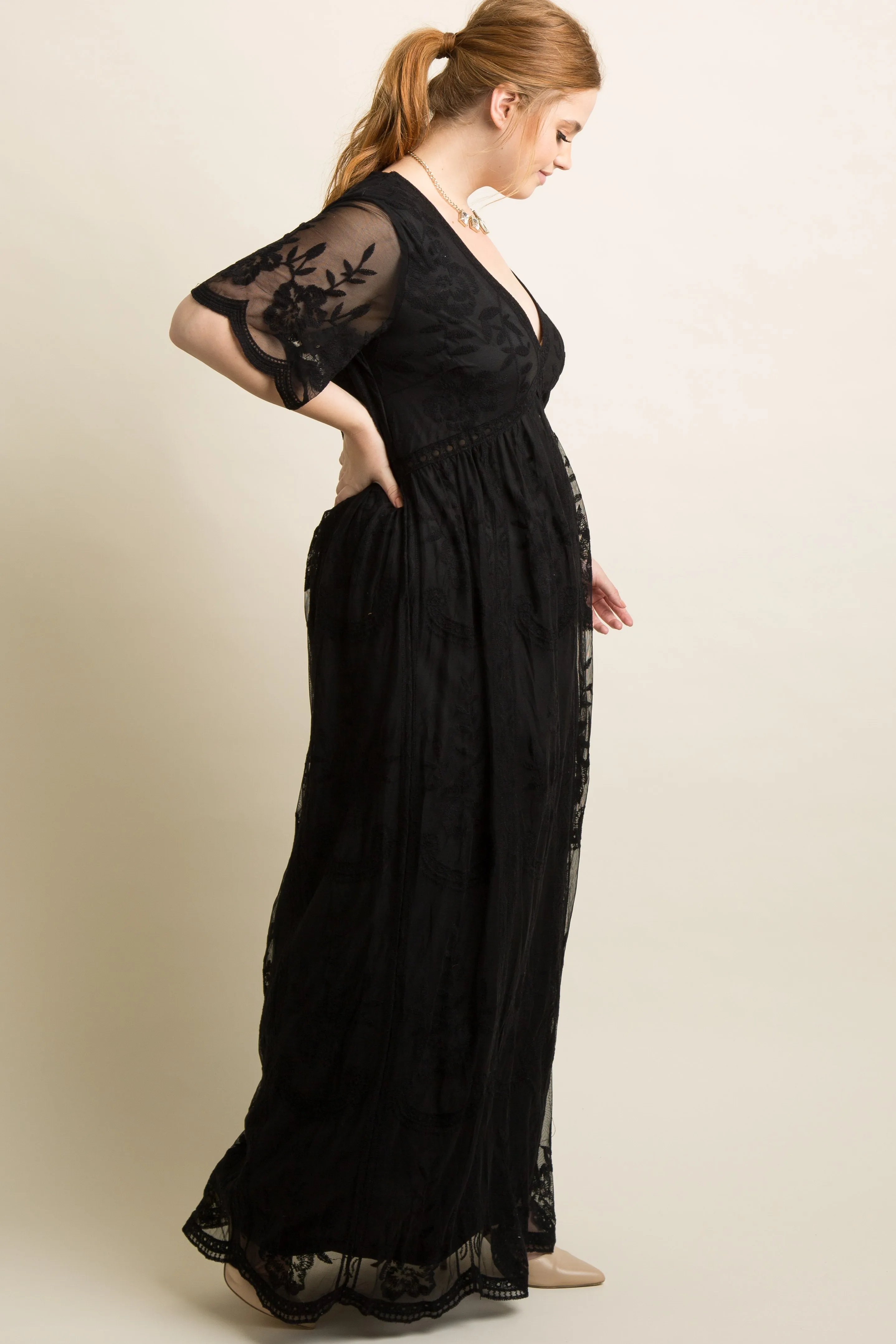 PinkBlush Black Lace Mesh Overlay Plus Maxi Dress sold by Pinkblush product image thumbnail 2