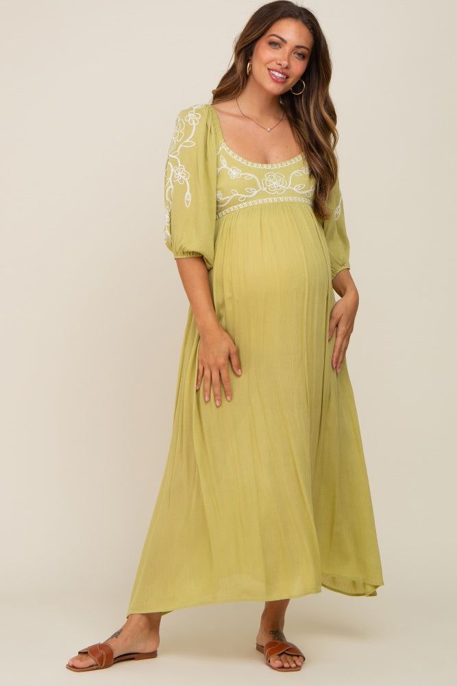 Green 3/4 Sleeve Embroidered Maternity Maxi Dress sold by Pinkblush product image thumbnail 5
