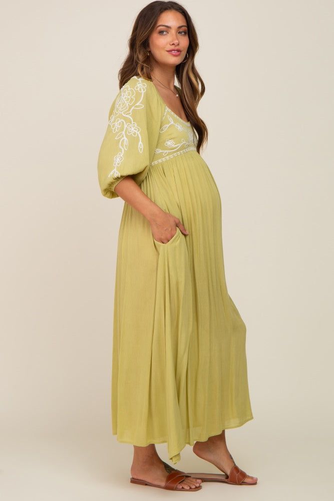 Green 3/4 Sleeve Embroidered Maternity Maxi Dress sold by Pinkblush product image thumbnail 2