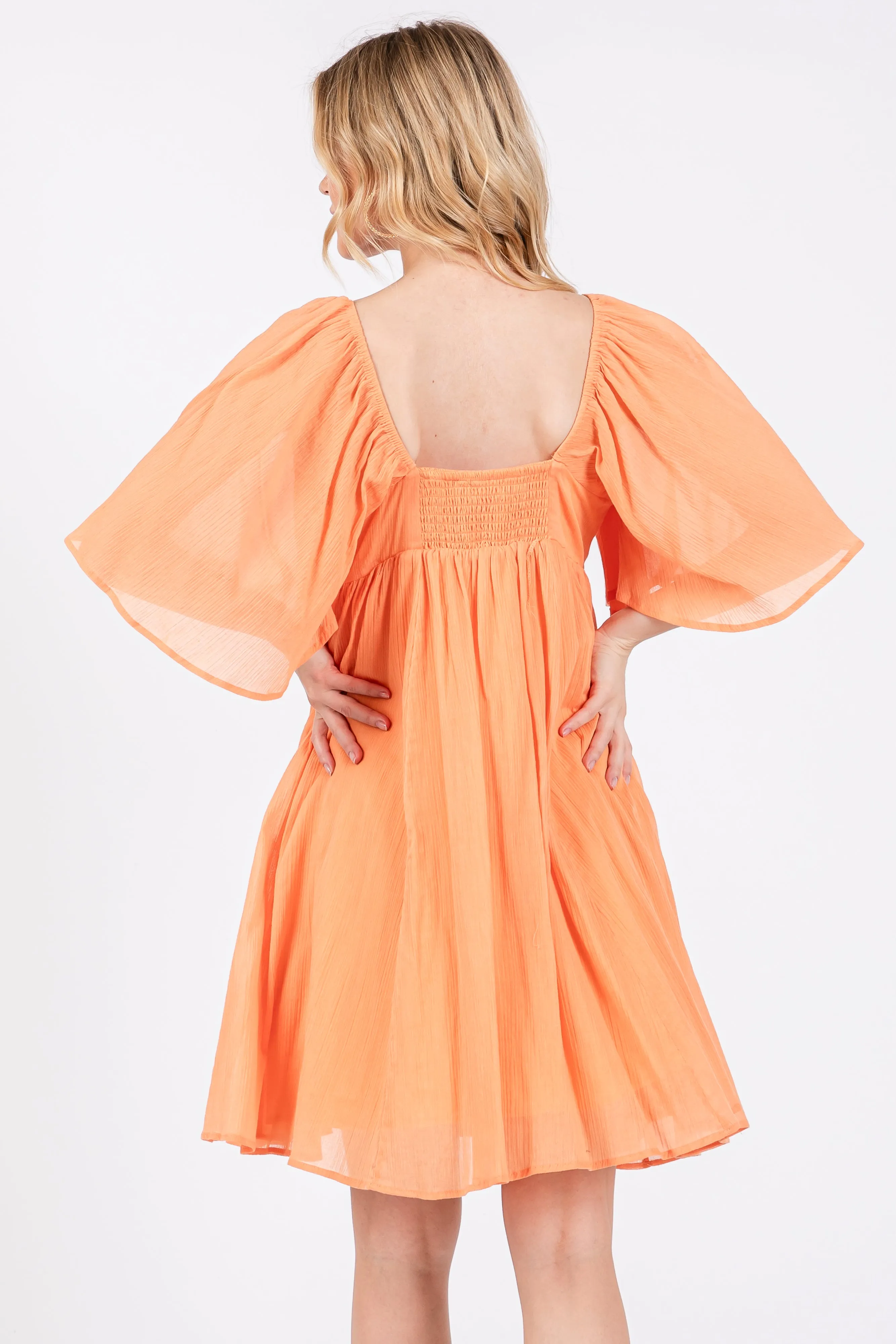 Orange Square Neck Pleated Flutter Short Sleeve Dress sold by Pinkblush product image thumbnail 3