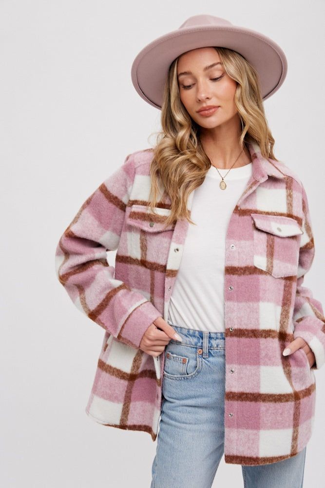 Mauve Plaid Fleece Maternity Shirt Jacket sold by Pinkblush product image thumbnail 6