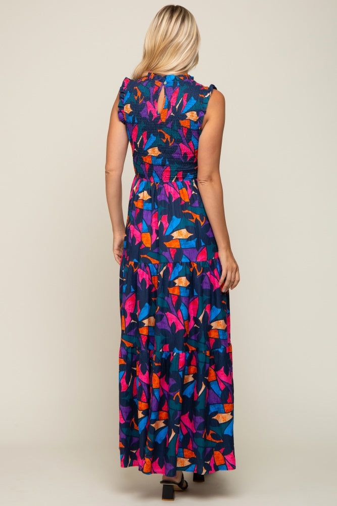 Multi-Color Print Smocked Ruffle Mock Neck Tiered Maxi Dress sold by Pinkblush product image thumbnail 3