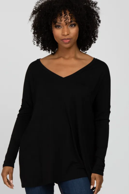 Black V-Neck Top sold by Pinkblush