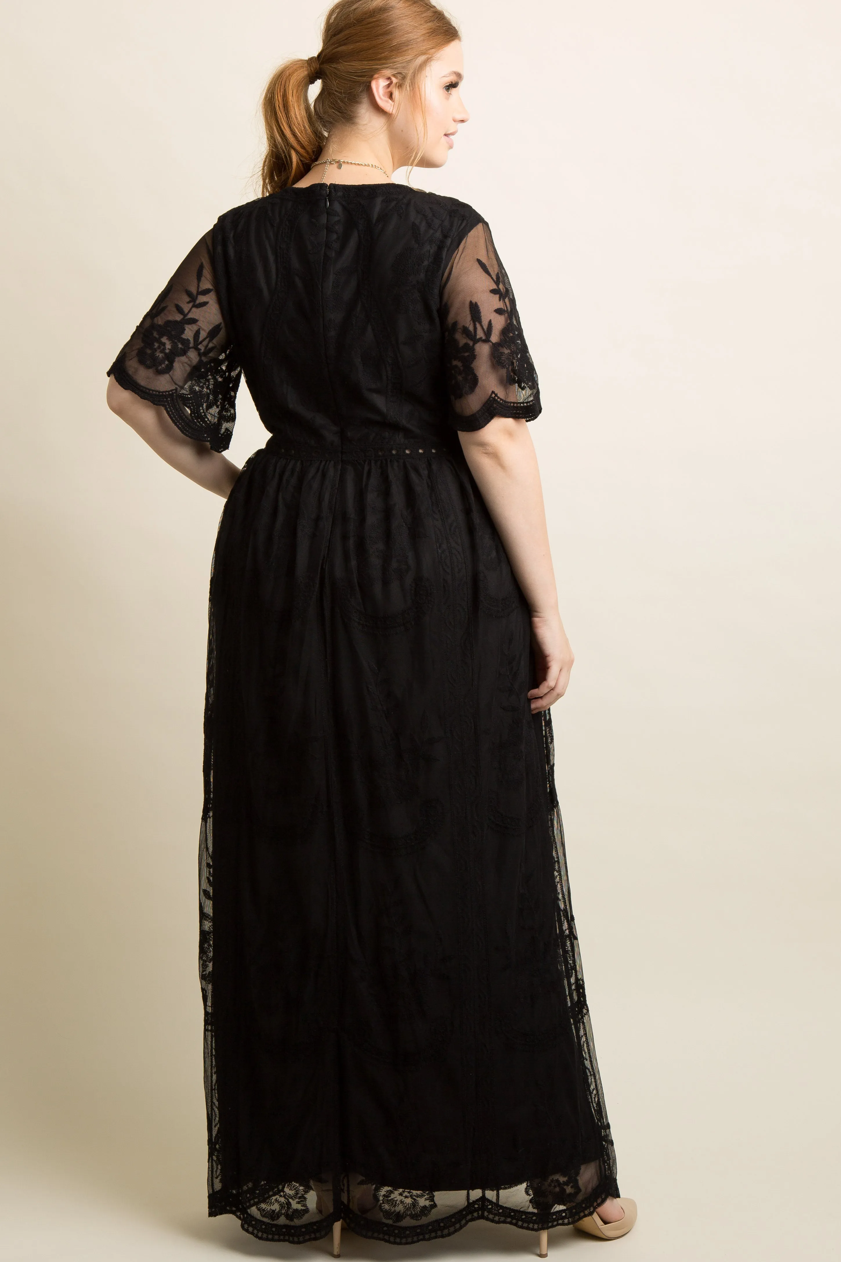 PinkBlush Black Lace Mesh Overlay Plus Maxi Dress sold by Pinkblush product image thumbnail 3