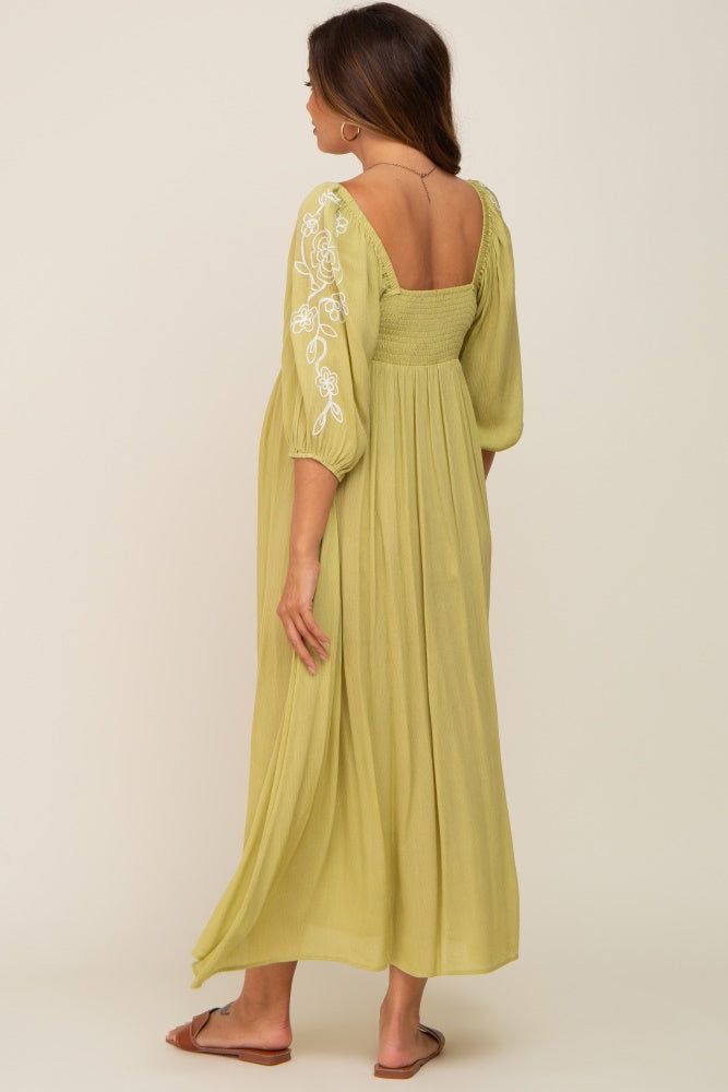 Green 3/4 Sleeve Embroidered Maternity Maxi Dress sold by Pinkblush product image thumbnail 3