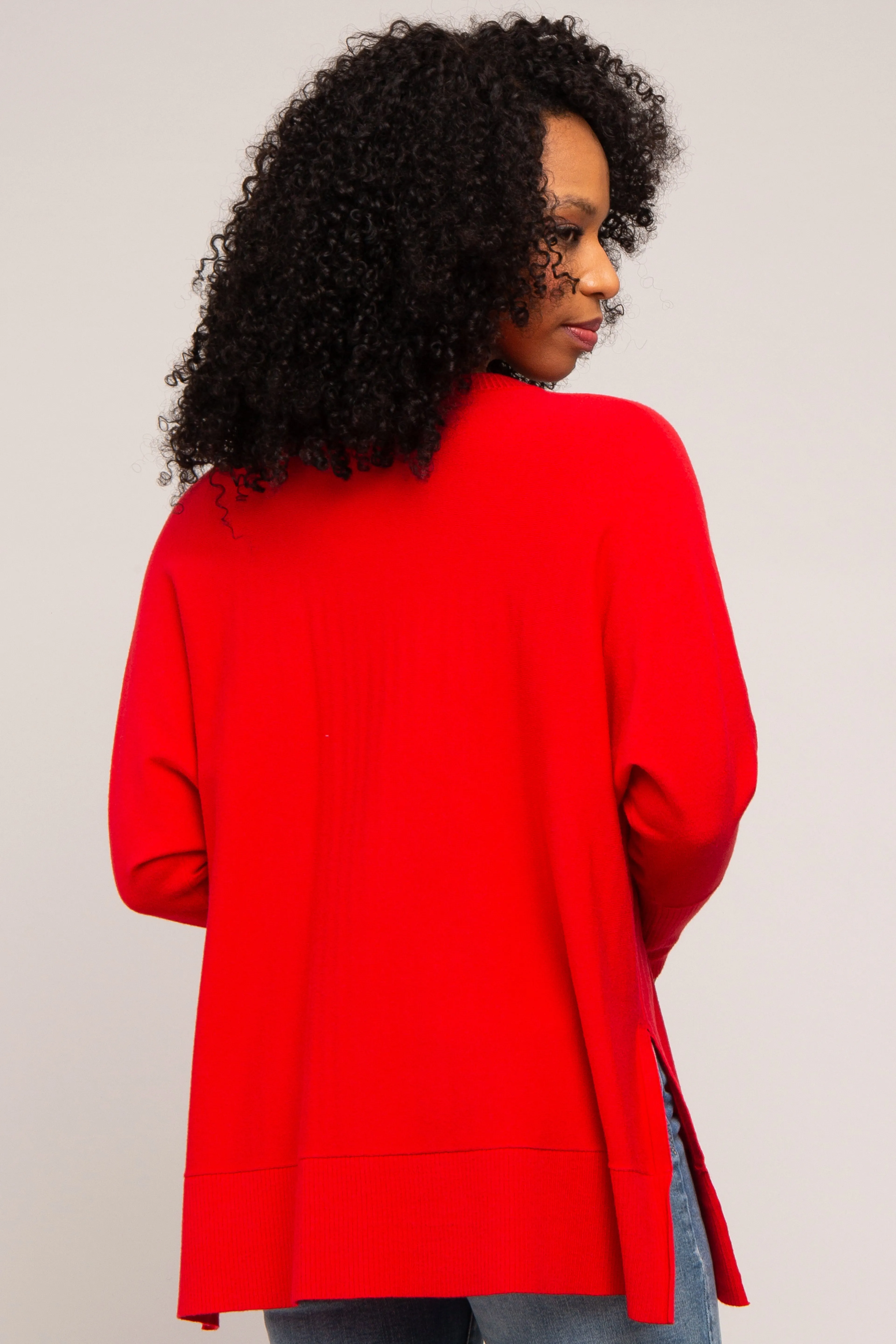 Red Knit Long Dolman Sleeve Top sold by Pinkblush product image thumbnail 4