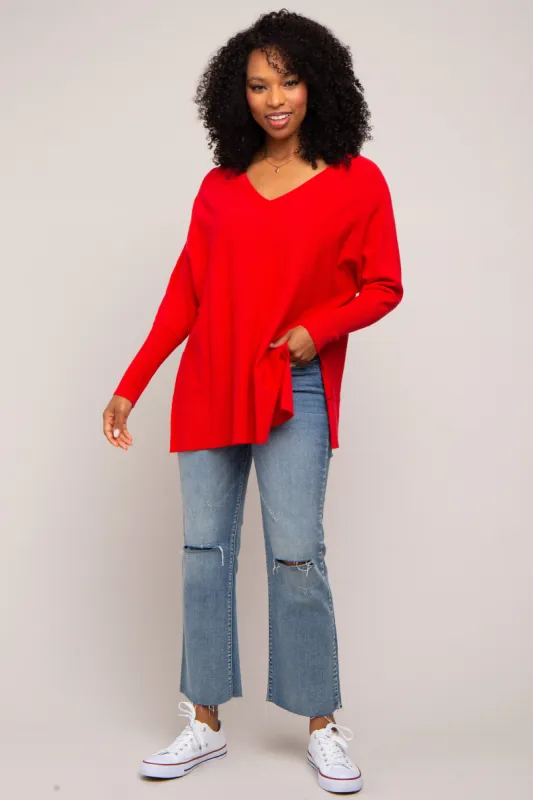 Red Knit Long Dolman Sleeve Top sold by Pinkblush
