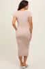 Beige Short Sleeve Rib Knit Maternity Midi Dress sold by Pinkblush