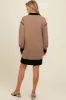 Mocha Contrast Trim Collared Zip Up Maternity Mini Dress sold by Pinkblush