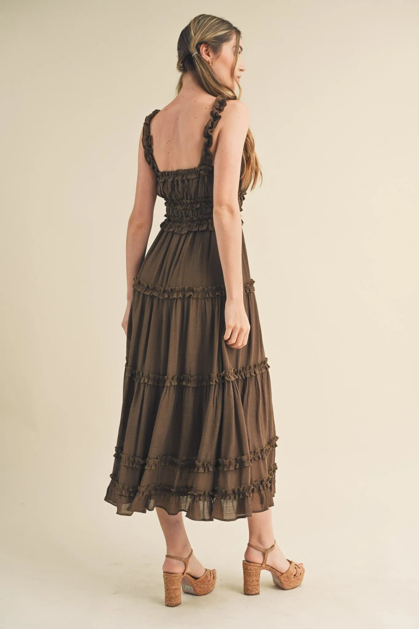 Brown Ruffled Midi Dress sold by Pinkblush product image thumbnail 3